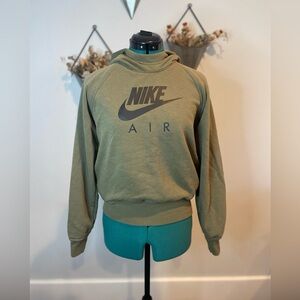 Nike Green Hoodie with Black Air Logo Graphic Stripe Detail